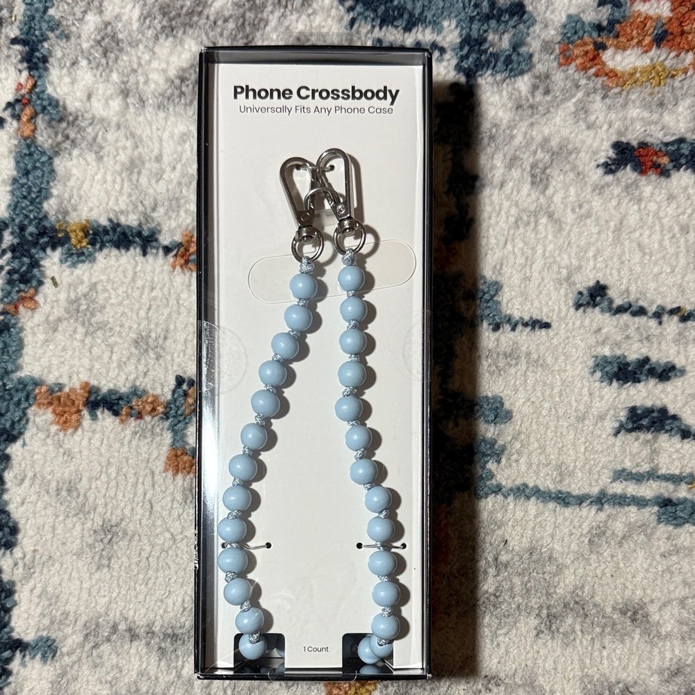 Light Blue Beaded Phone Crossbody Strap New – Hands Free Stanley Cup + Bag